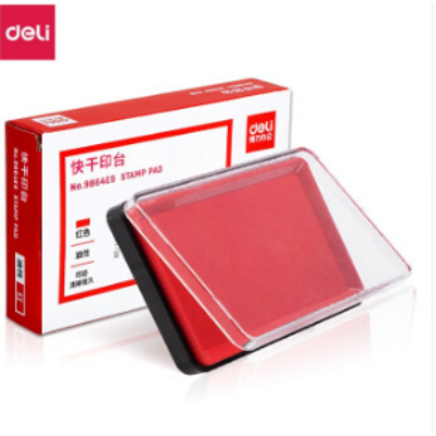 得力（deli）透明外殼方形快干印臺(tái)印泥快干財(cái)務(wù)印泥印盒按手印辦公用品 得力（deli）印臺(tái)9864ES 紅色